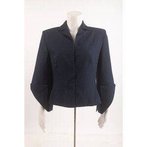 Givenchy Couture Vintage Womens Blazer Jacket Navy Blue Size 42 US 10 Wool Silk